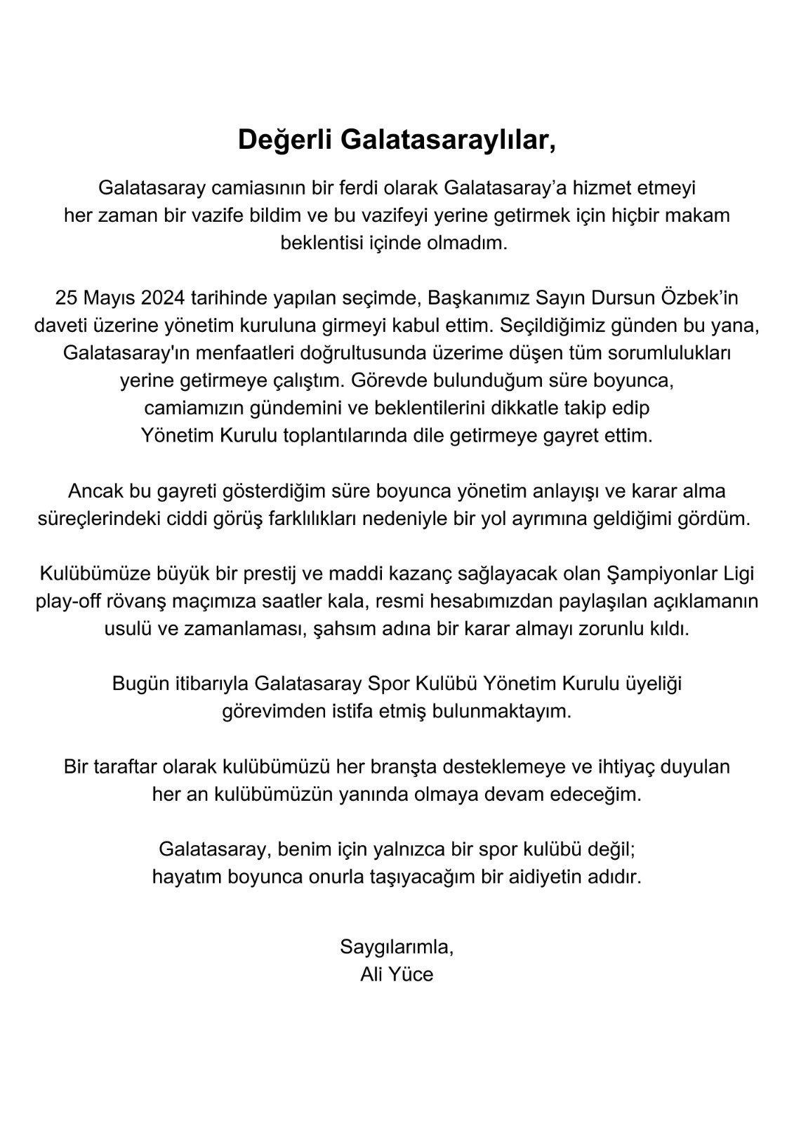 Galatasaray'da istifa krizi! Resmen açıkladı