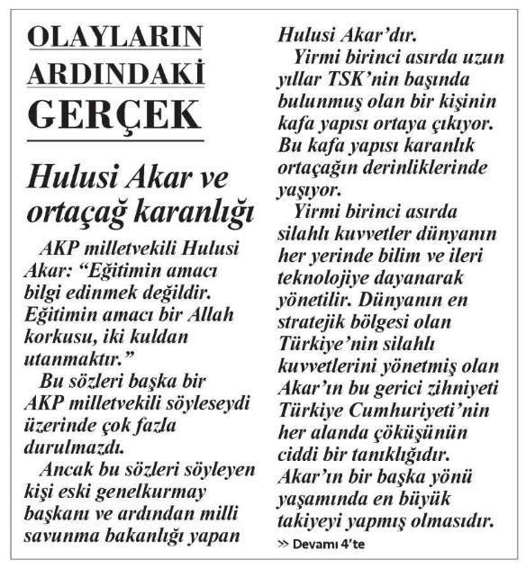 Karanlık zihniyetleri hiç değişmedi: Cumhuriyet'ten Hulusi Akar'a ve İslam'a hakaret!