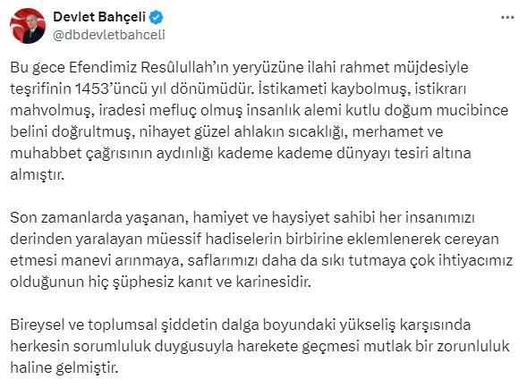 MHP Lideri Bahçeli'den Mevlit Kandili bildirisi