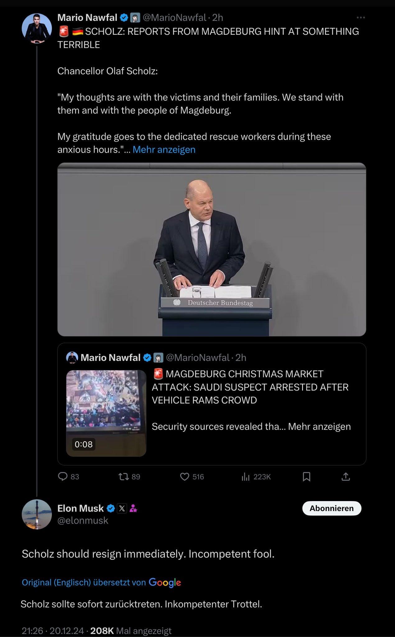 Elon Musk'tan Almanya Başbakanı'na Sert Tepki!
