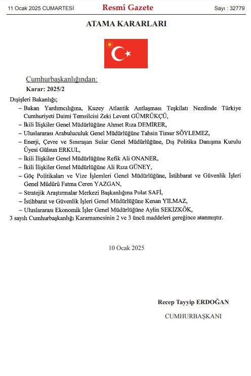 Kararlar Resmi Gazete'de! Dışişleri Bakanlığı'na kritik atama! 6 ülkeye yeni büyükelçi