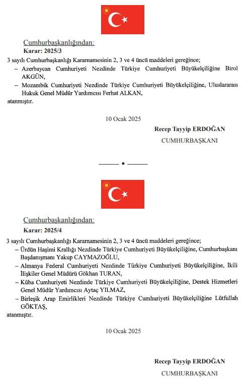 Kararlar Resmi Gazete'de! Dışişleri Bakanlığı'na kritik atama! 6 ülkeye yeni büyükelçi