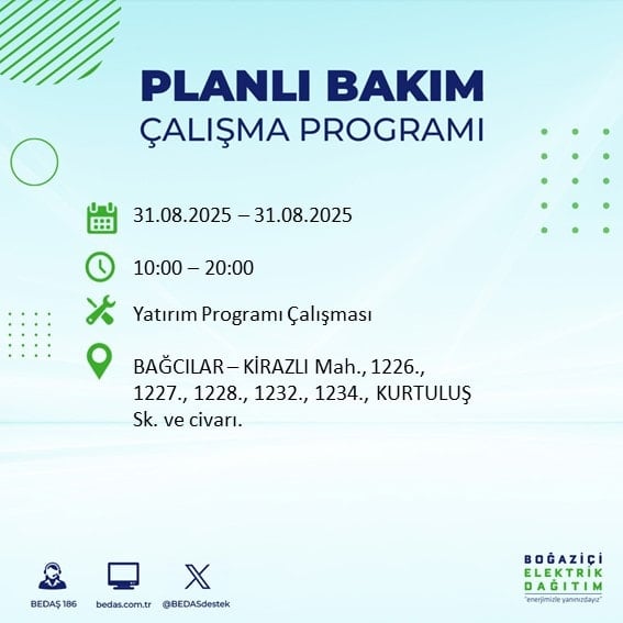 İstanbul’da elektrik dağıtımında planlı kesintiler hakkında bilgilendirme