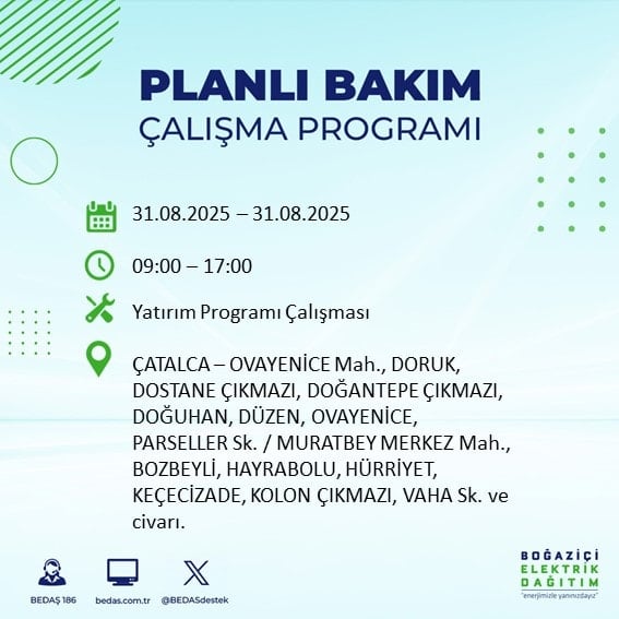 İstanbul’da elektrik dağıtımında planlı kesintiler hakkında bilgilendirme