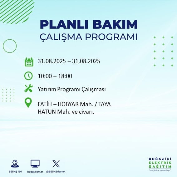 İstanbul’da elektrik dağıtımında planlı kesintiler hakkında bilgilendirme