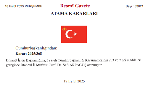 Ali Erbaş’ın yerine Diyanet İşler Başkanlığı'na Safi Arpaguş atandı