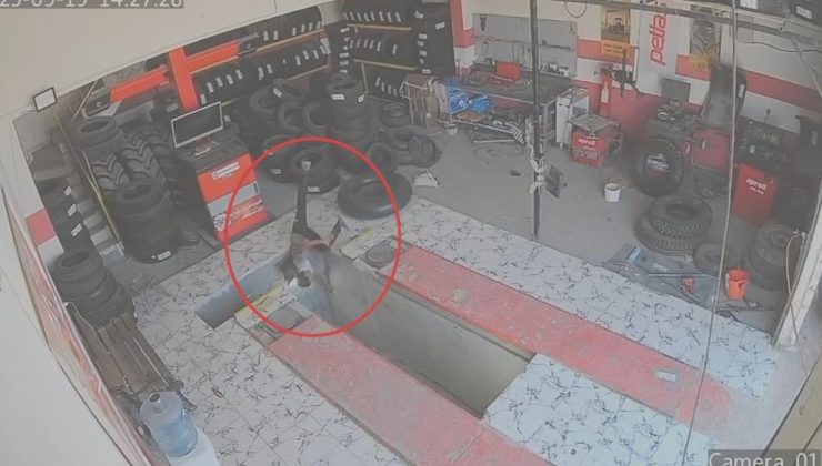 Çırak tamir çukuruna düştü! Saniye saniye kamerada