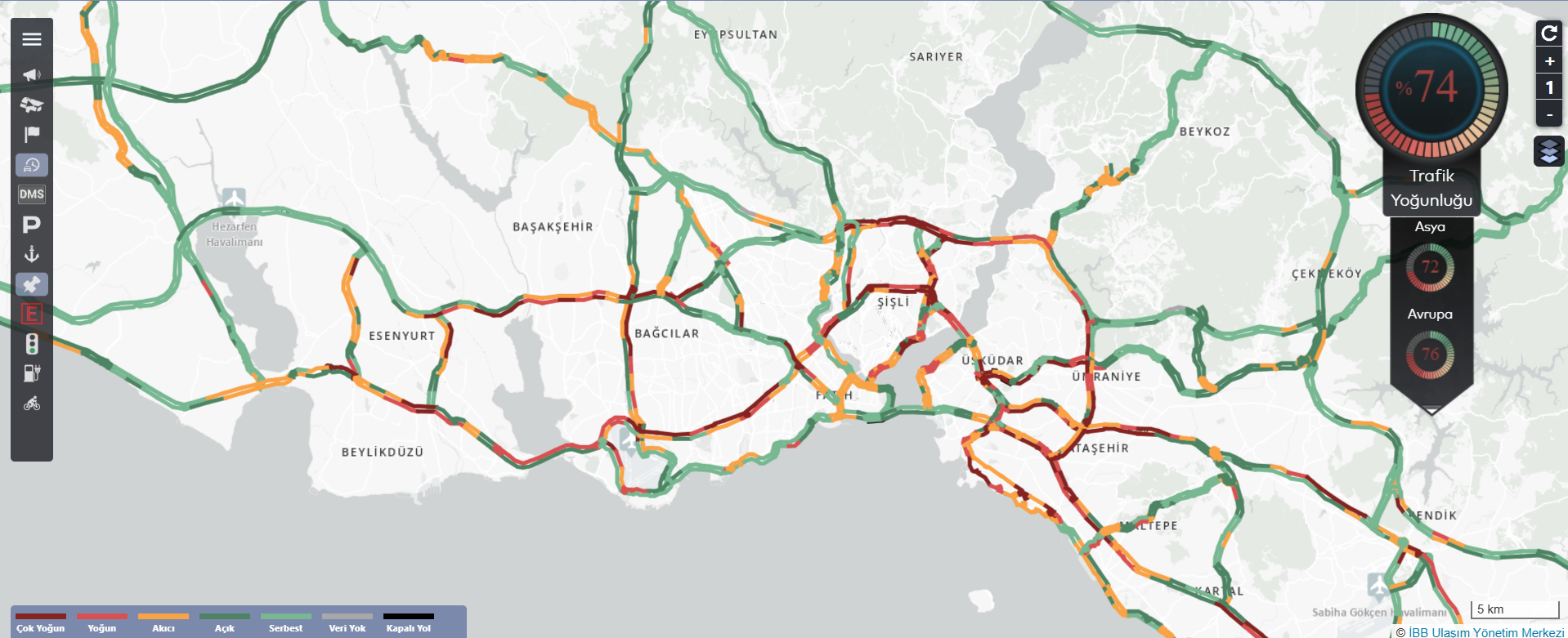 İstanbul'da cuma trafiği: Yoğunluk yüzde 74'e ulaştı