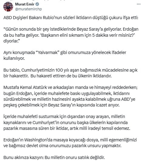 Rubio'nun Erdoğan açıklamasına CHP'den sert cevap